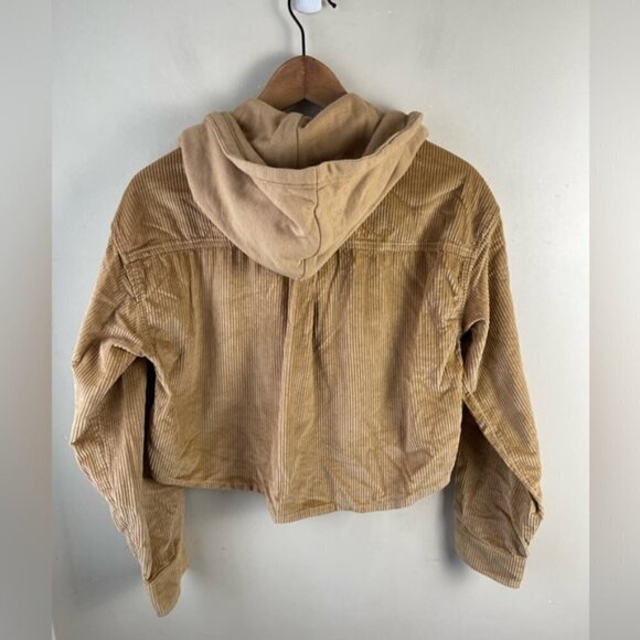 American Eagle AE Hooded Cropped Corduroy Button-Up Shirt Shacket Tan new NWT S - Picture 7 of 15